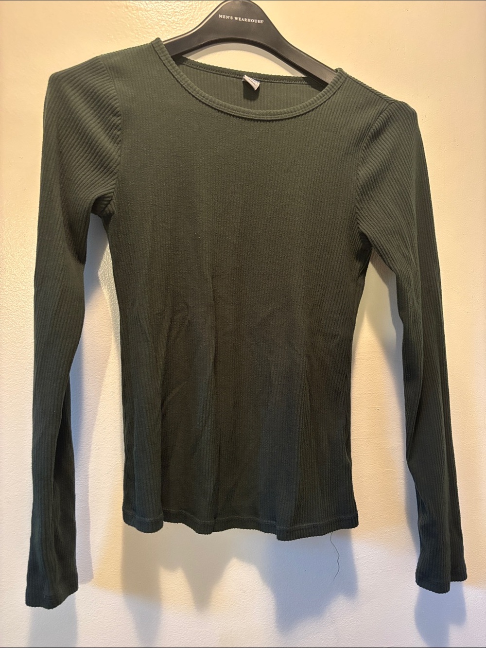 Old Navy Olive Ribbed Long Sleeve Crewneck Top